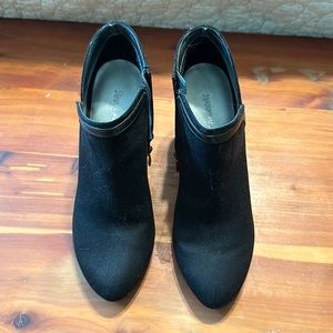 Black suede wedge booties